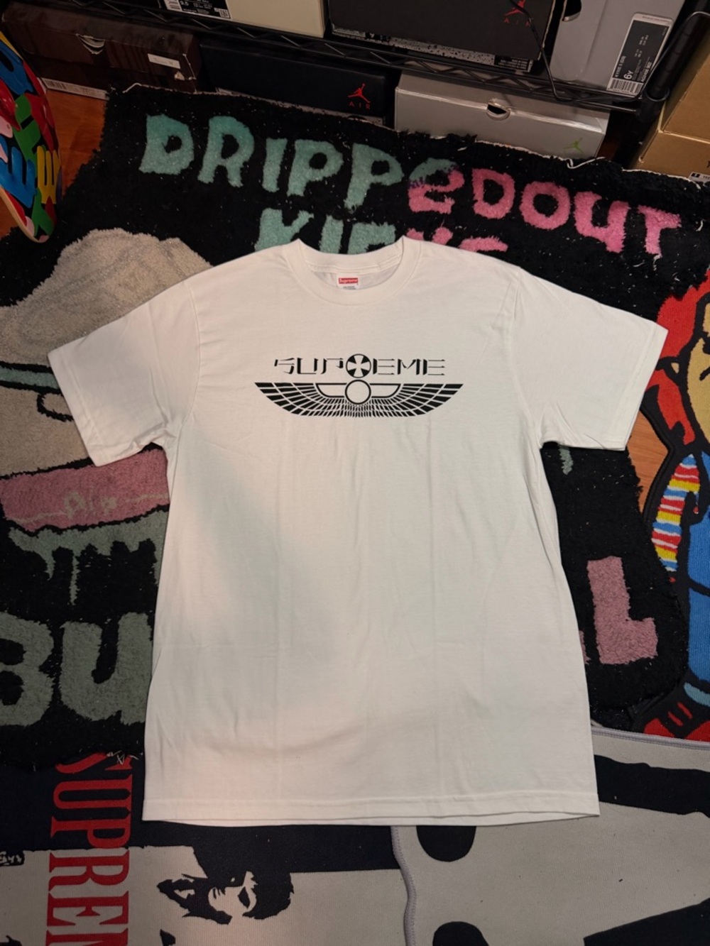 Supreme White Tee with Black Wing Emblem